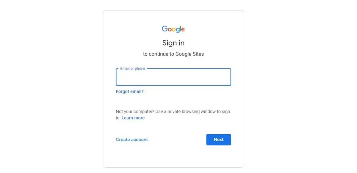 Google Sites Sign in