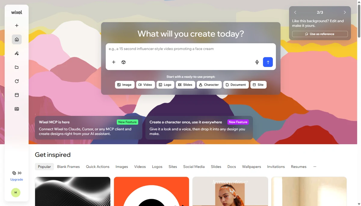 Wix AI tools for generating images, video and logos