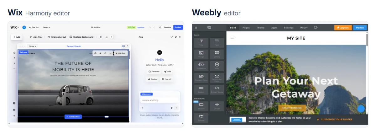 The current Wix and Weebly editors side by side
