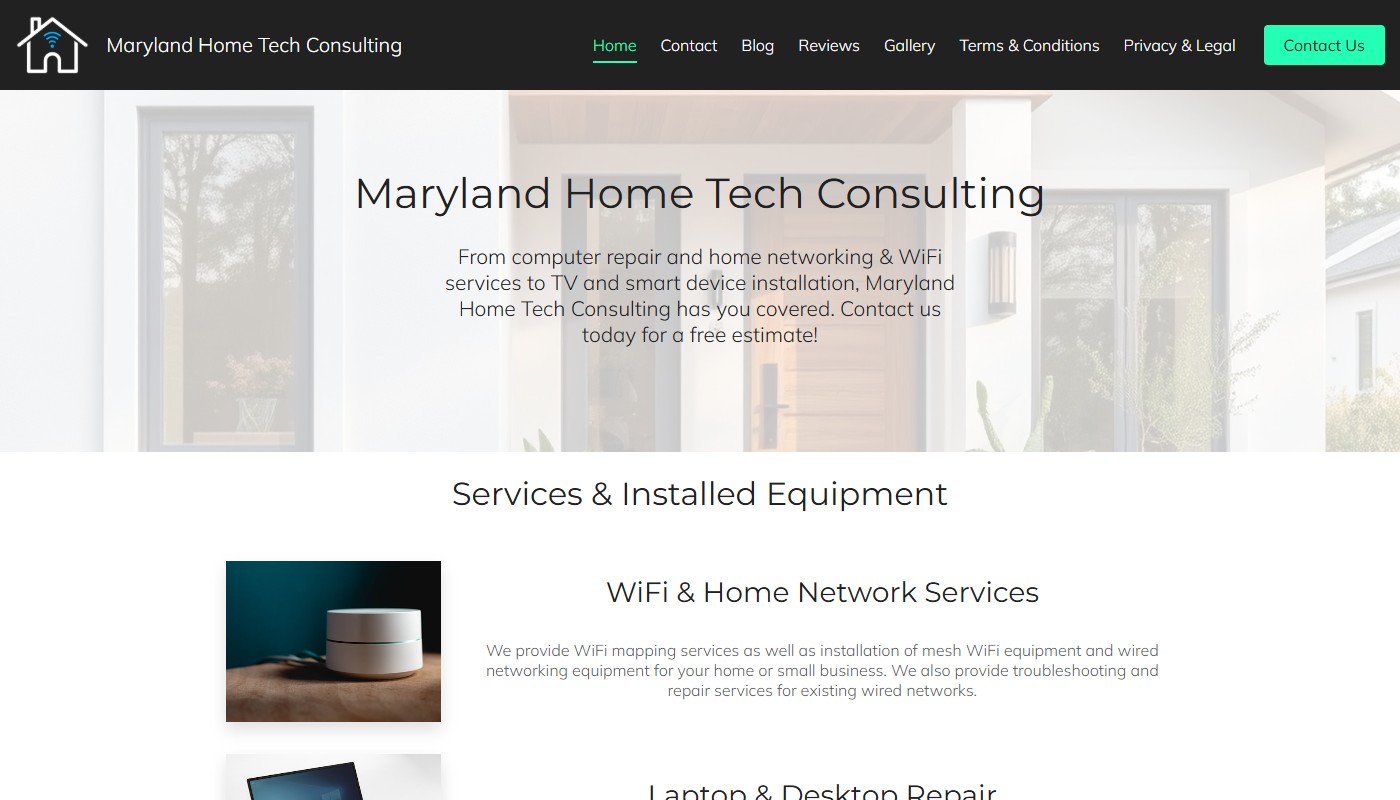 Maryland Home Tech Consulting before the migration to Wix